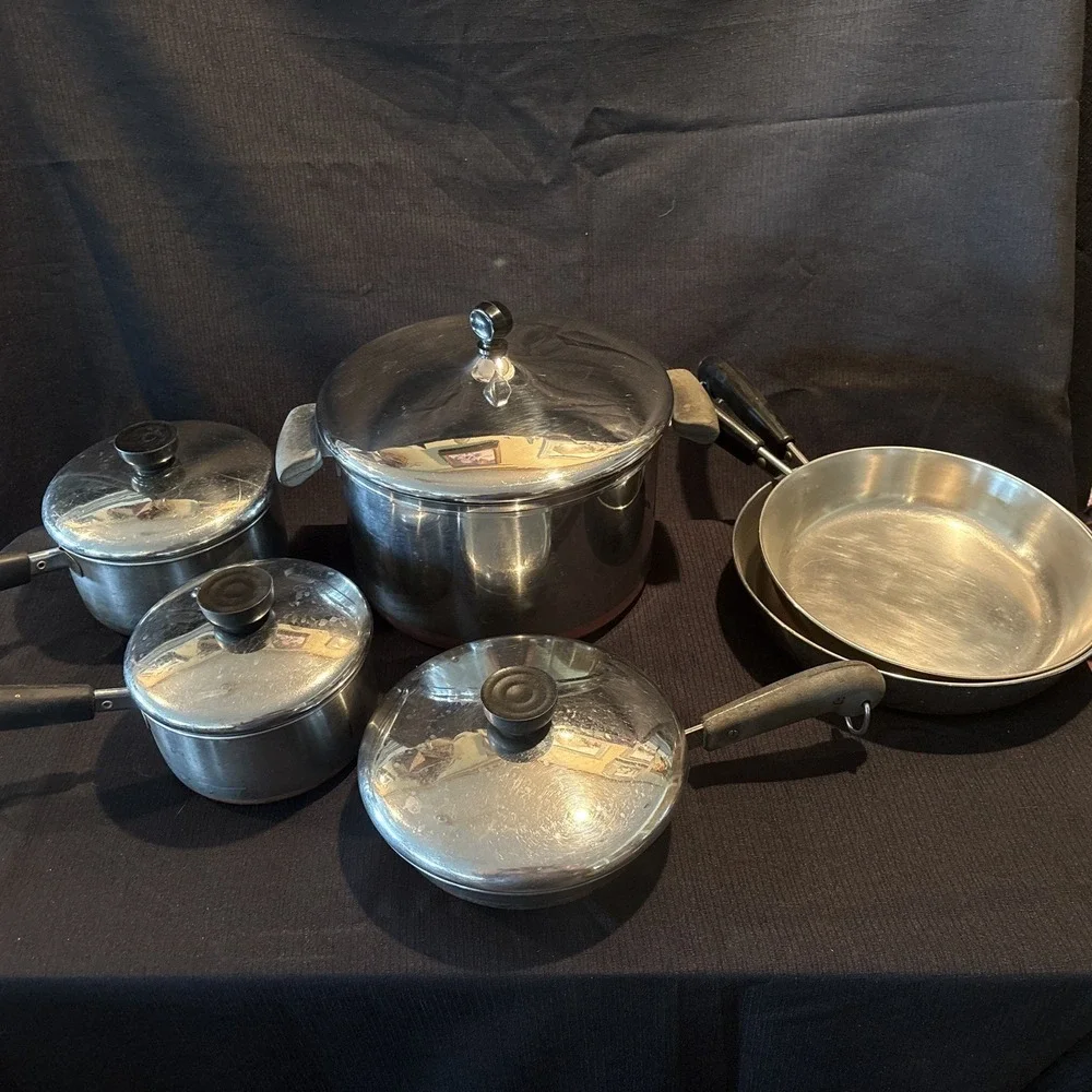 11 Piece Revere Ware Copper Bottom Pots & Pans